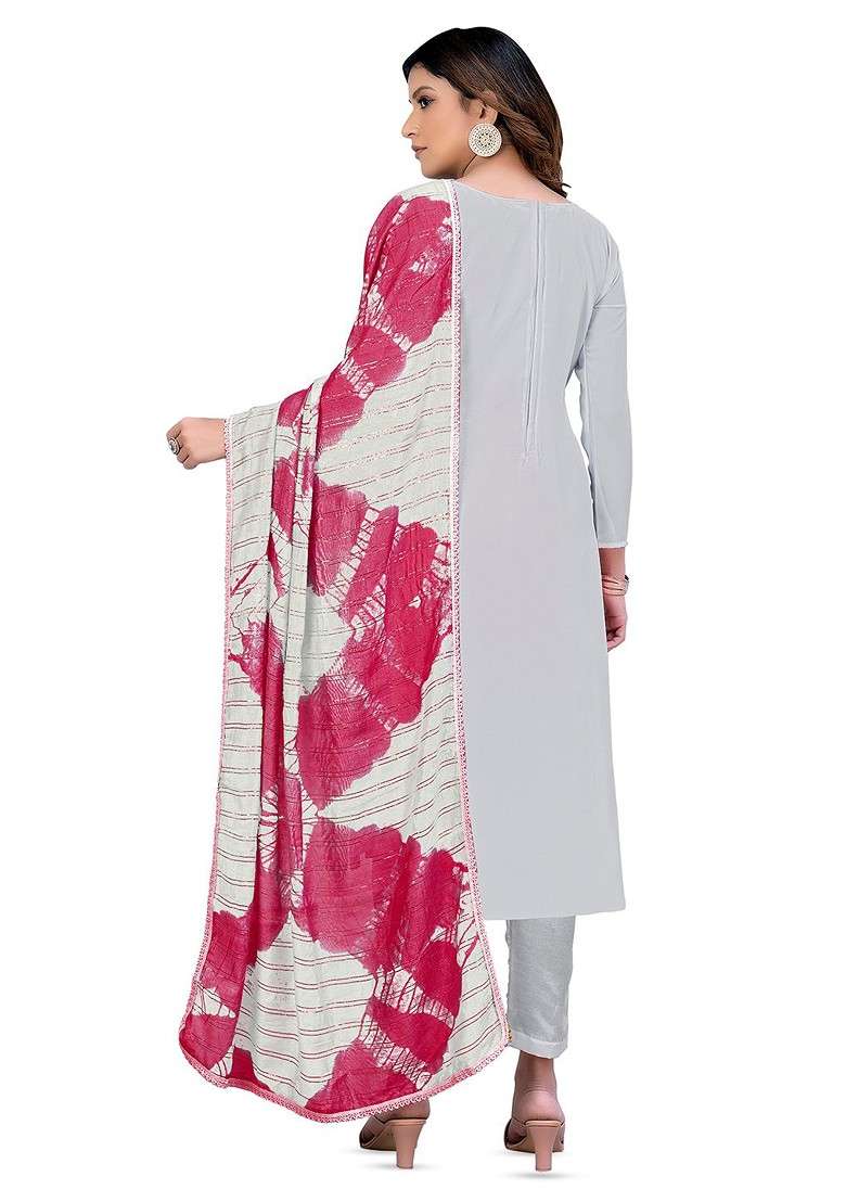 Grey Embellished Poly Blend Kurta Set - Indya