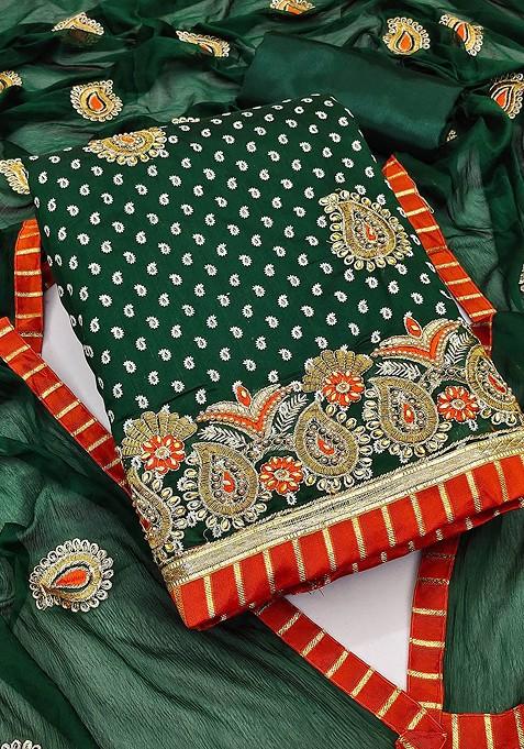 Green Printed Poly Blend Kurta Set