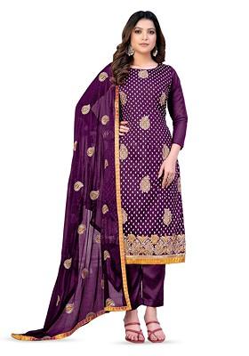 Magenta Embroidered Poly Blend Kurta Set