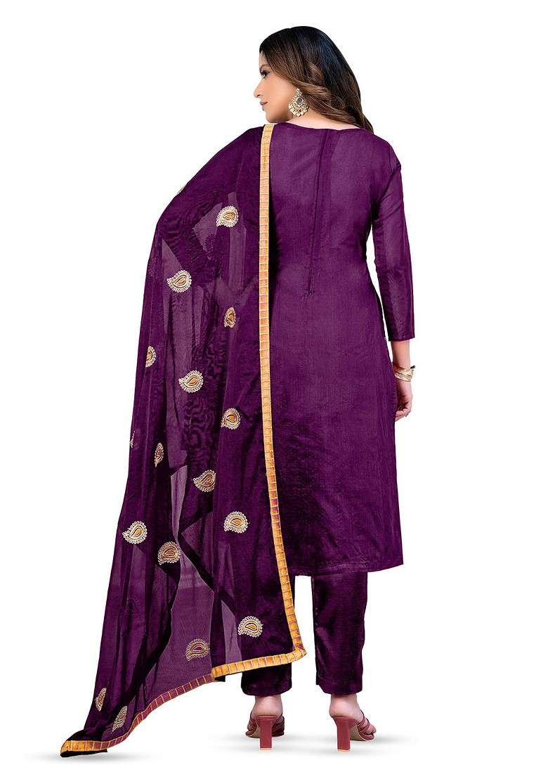 Magenta Embroidered Poly Blend Kurta Set - Indya