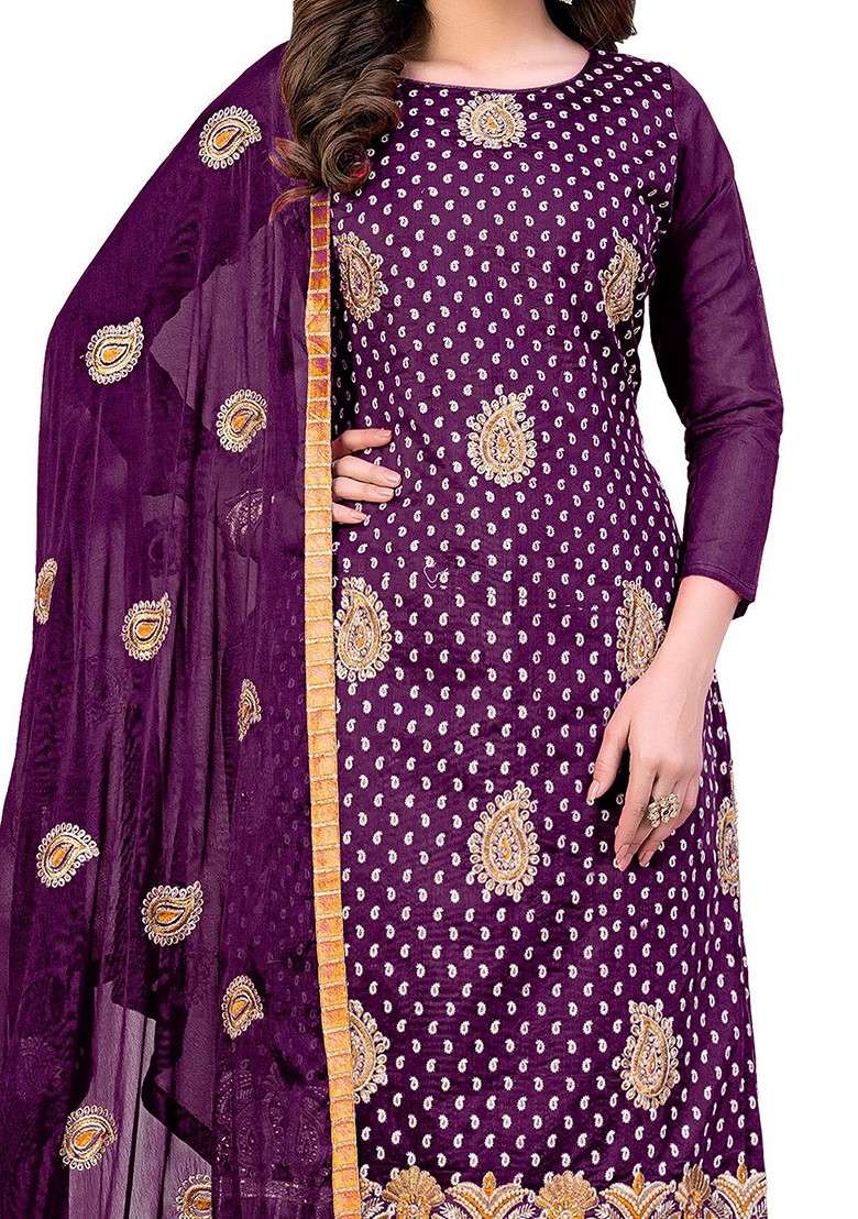 Magenta Embroidered Poly Blend Kurta Set - Indya