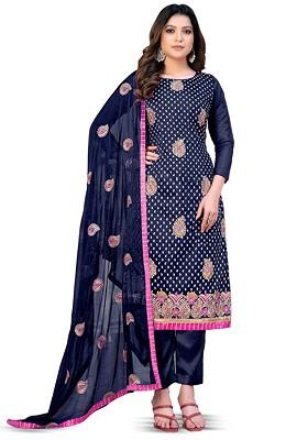 Blue Embellished Poly Blend Kurta Set