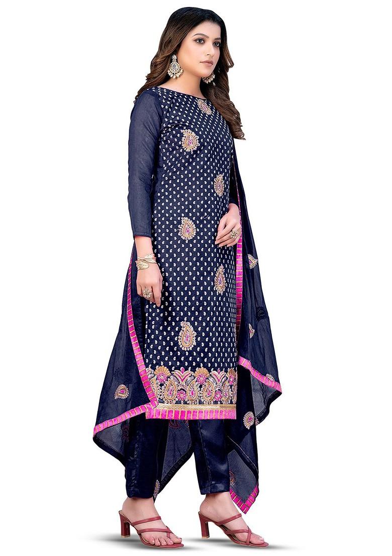 Blue Embellished Poly Blend Kurta Set - Indya