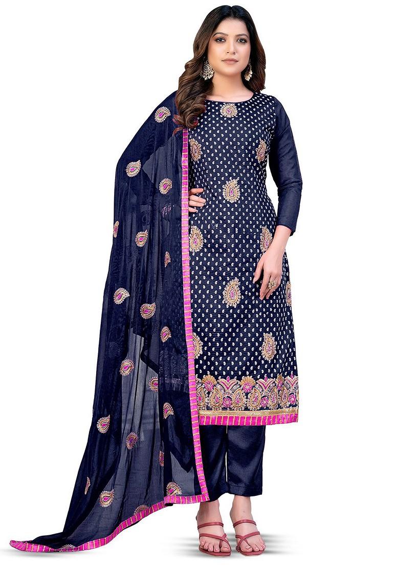 Blue Embellished Poly Blend Kurta Set - Indya