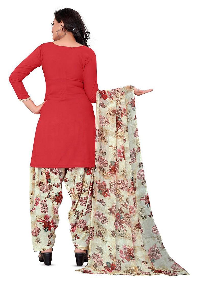 Red Floral Print Poly Blend Kurta Set