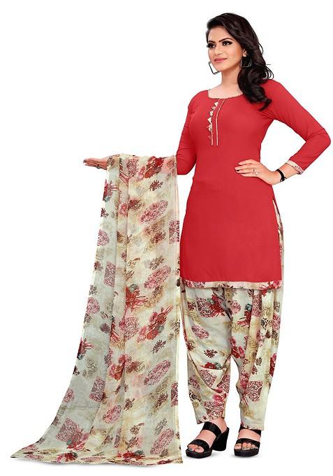 Red Floral Print Poly Blend Kurta Set