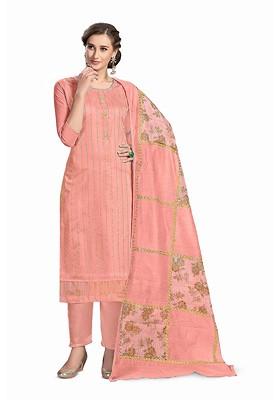 Pink Embellished Poly Blend Kurta Set