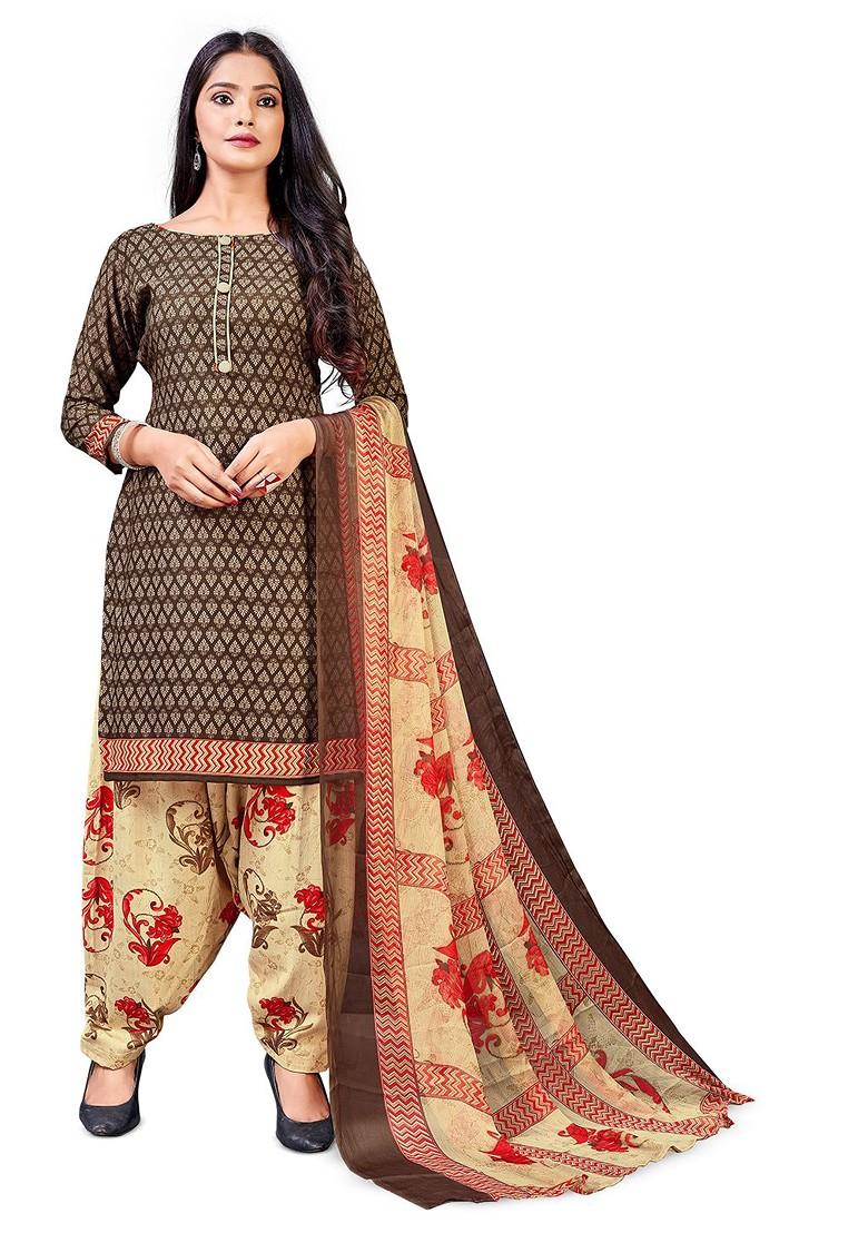 Brown Printed Poly Blend Kurta Set - Indya