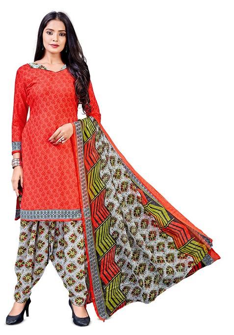 Red Printed Blended Punjabi Suit