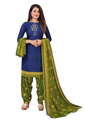 Blue Printed Silk Crepe Kurta Set