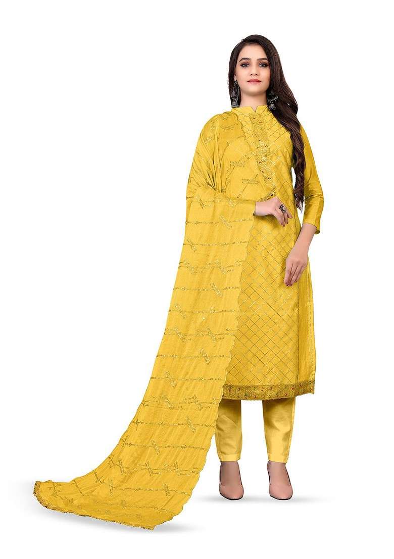 Yellow Chikankari Poly Pakistani Suit Set - Indya