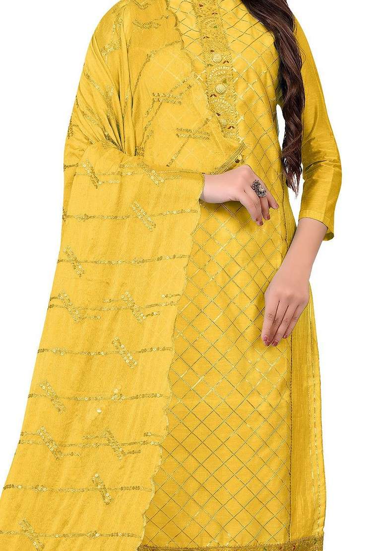 Yellow Chikankari Poly Pakistani Suit Set - Indya
