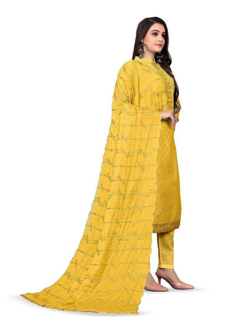 Yellow Chikankari Poly Pakistani Suit Set - Indya