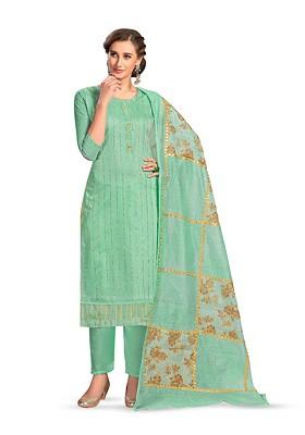 Sea Green Embellished Poly Blend Kurta Set