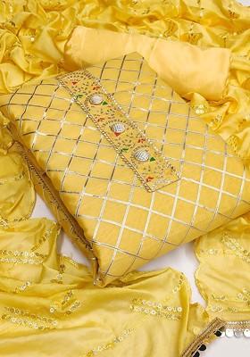 Yellow Embroidered Poly Blend Kurta Set