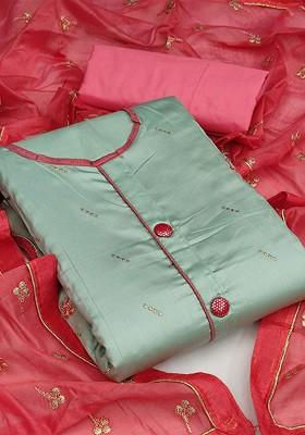 Olive Embroidered Poly Blend Kurta Set