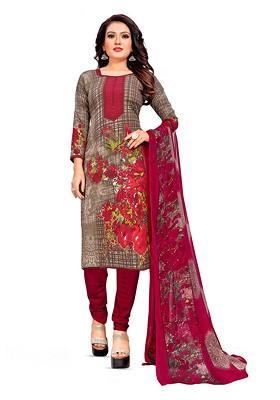 Red Printed Silk Crepe Kurta Set