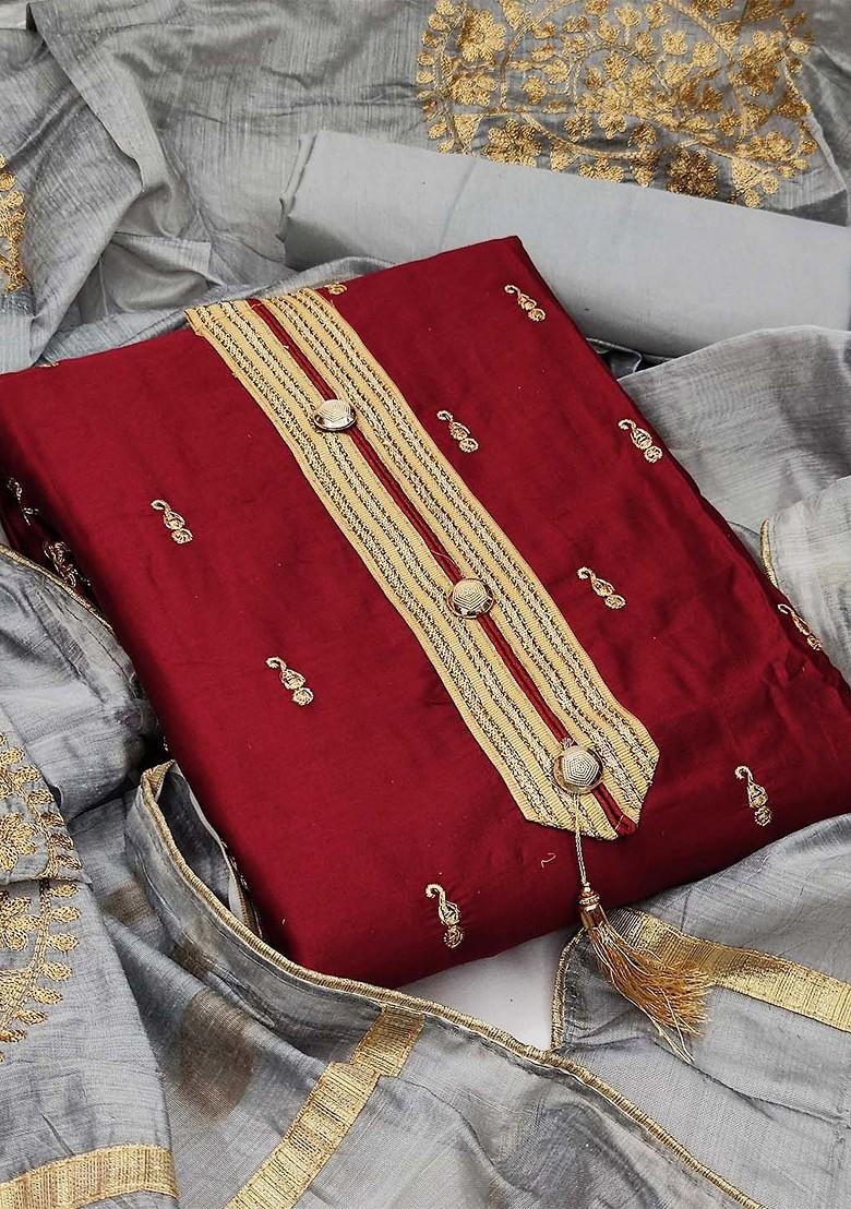 Maroon Embroidered Poly Blend Kurta Set - Indya