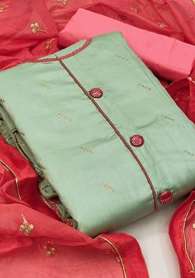Olive Embroidered Chanderi Kurta Set