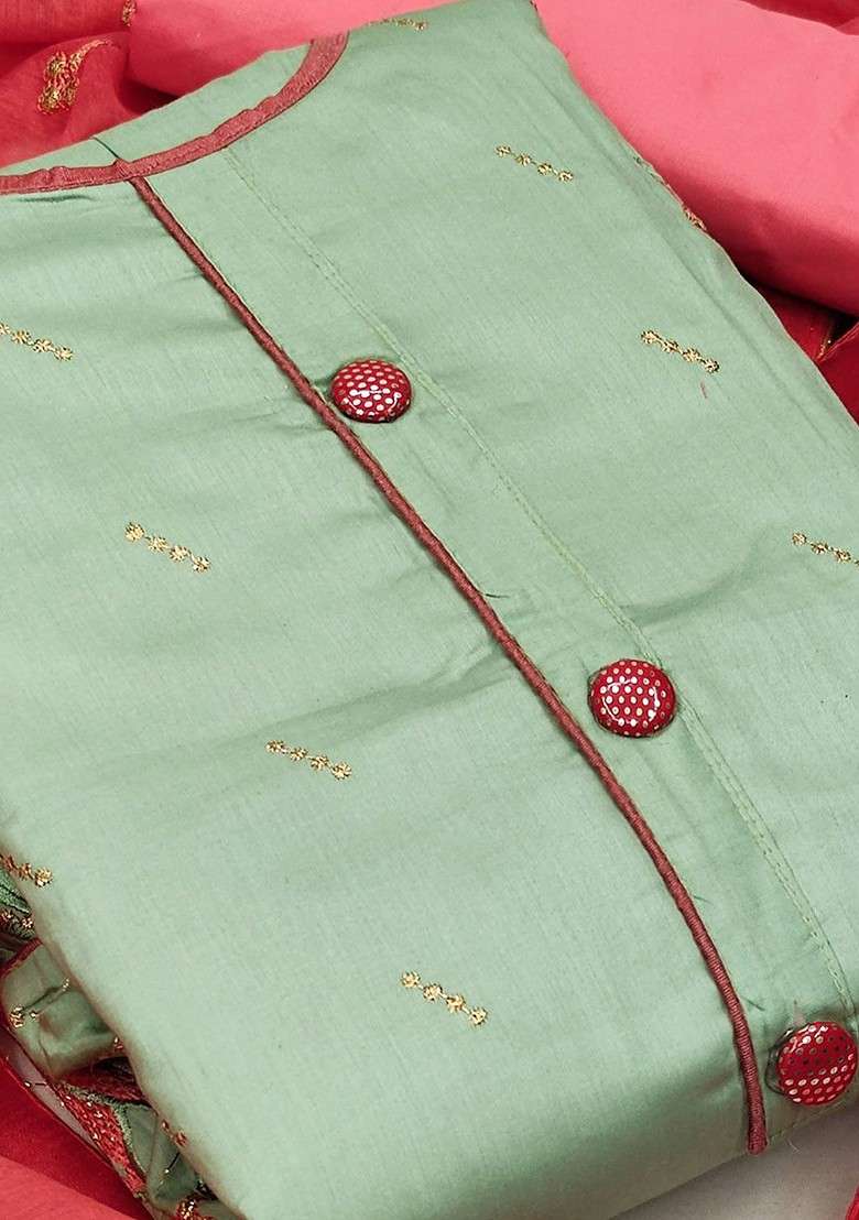 Olive Embroidered Chanderi Straight Kurta Set - Indya