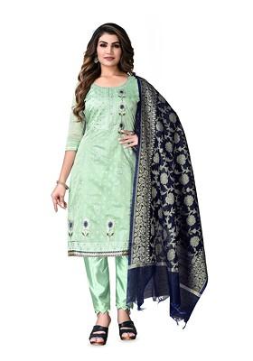 Green Embroidered Cotton Kurta Set