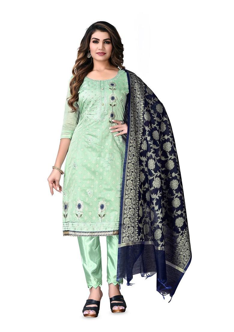 Green Embroidered Cotton Kurta Set