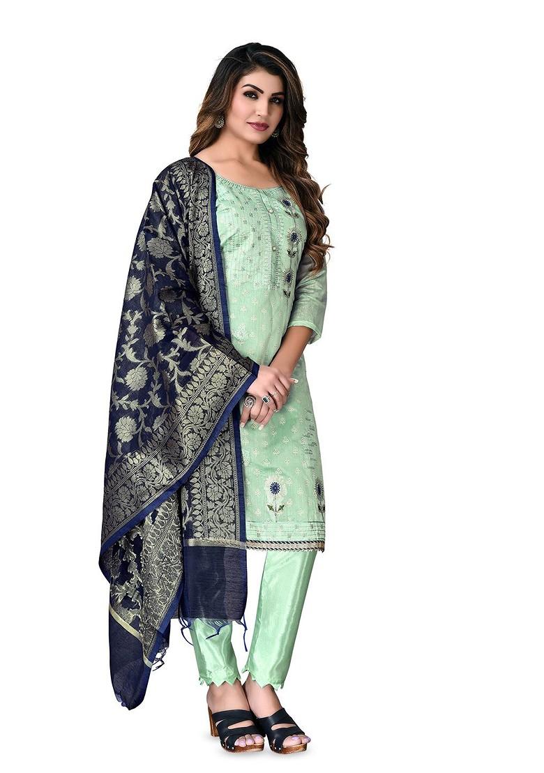 Green Embroidered Cotton Kurta Set
