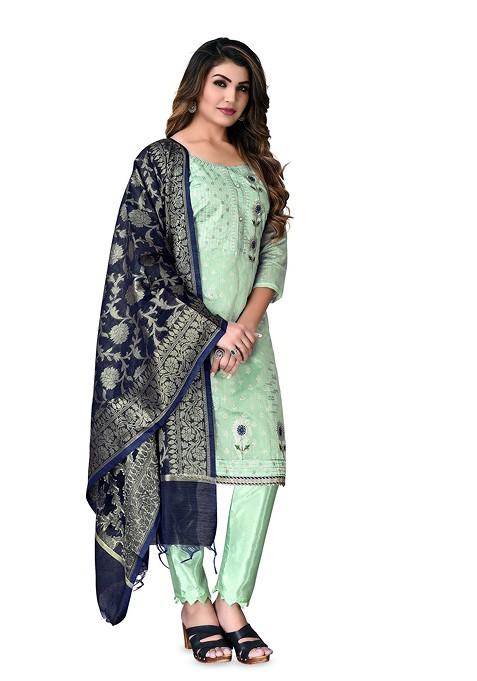 Green Embroidered Cotton Kurta Set