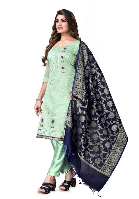 Green Embroidered Cotton Kurta Set