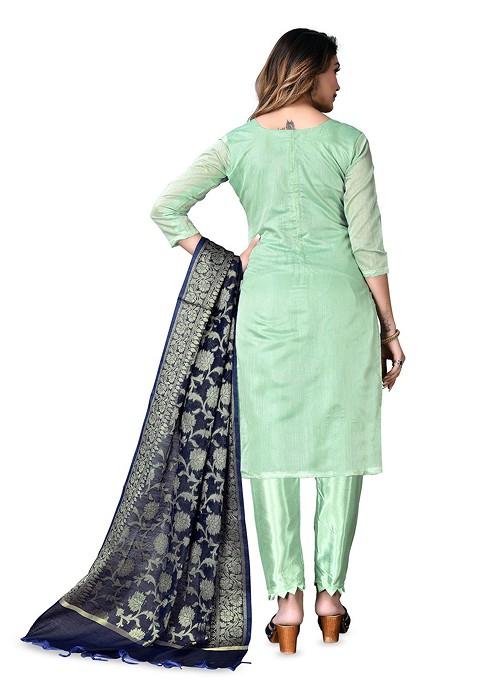 Green Embroidered Cotton Kurta Set