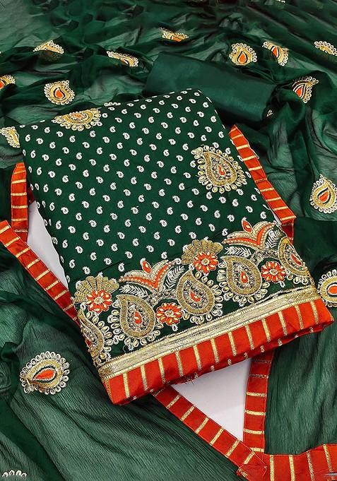Green Bandhani Blended Punjabi Suit