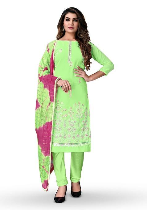 Green Embroidered Poly Blend Kurta Set