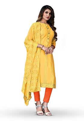 Yellow Printed Pure Cotton Kurta Set