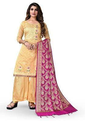 Beige Embroidered Poly Blend Kurta Set