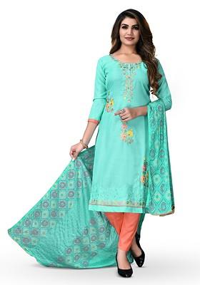 Sea Green Embroidered Pure Cotton Kurta Set