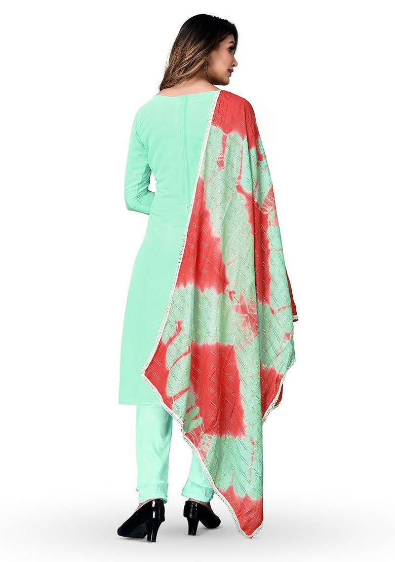 Sea Green Embroidered Poly Pakistani Suit Set - Indya