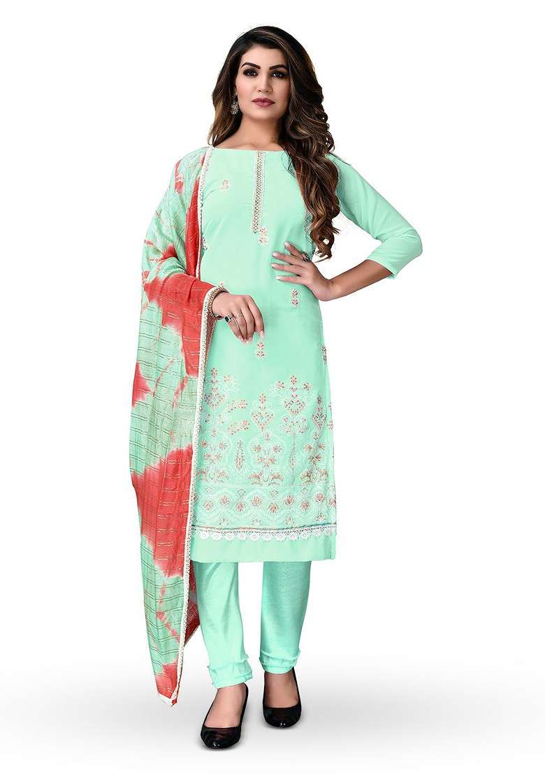 Sea Green Embroidered Poly Pakistani Suit Set - Indya