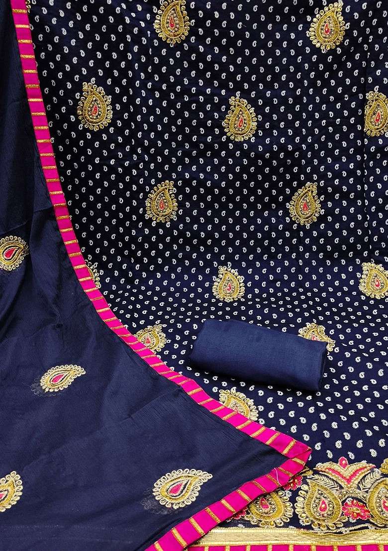 Navy Blue Printed Poly Blend Kurta Set - Indya