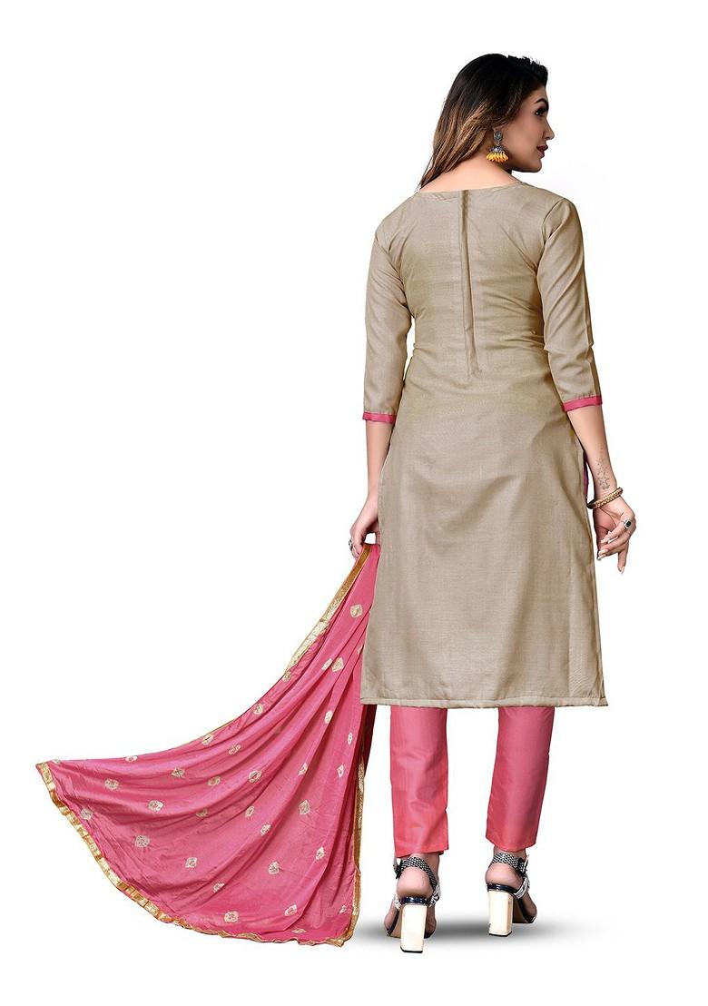 Grey Embroidered Pure Cotton Kurta Set - Indya