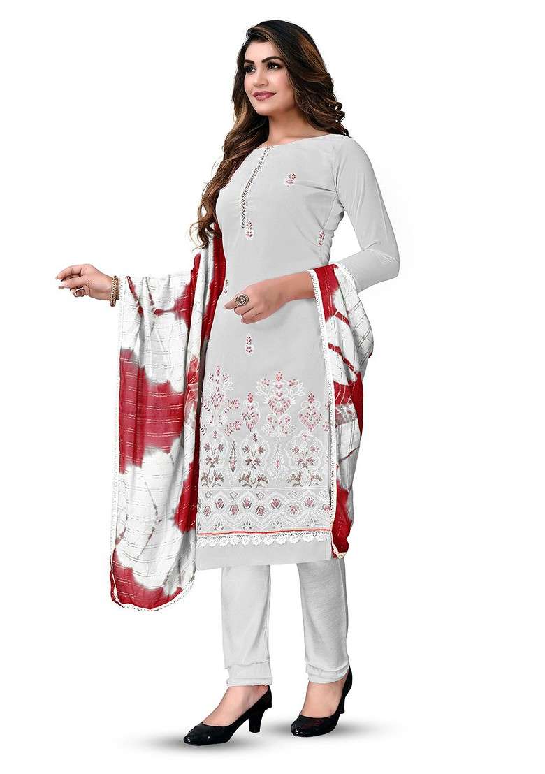 Grey Embellished Silk Blend Georgette Kurta Set - Indya