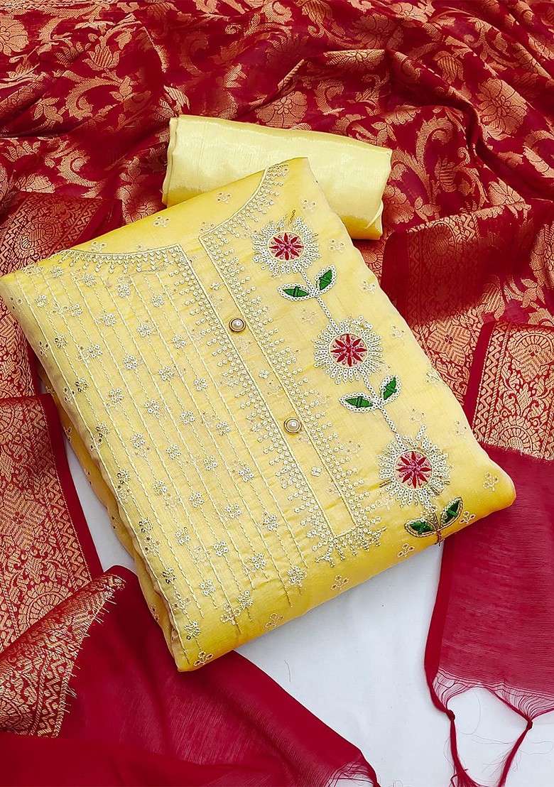 Yellow Embroidered Poly Blend Kurta Set - Indya