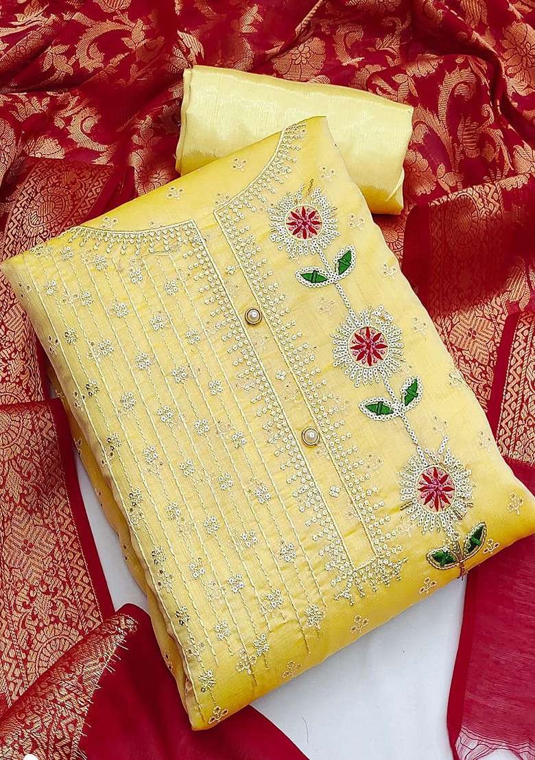 Yellow Embroidered Poly Blend Kurta Set - Indya