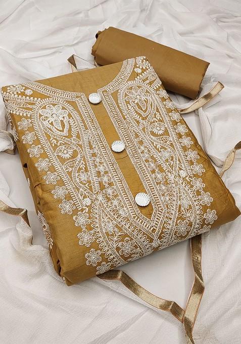 Beige Embroidered Poly Blend Kurta Set