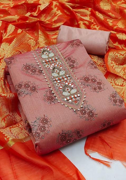 Pink Printed Poly Straight Kurta Set