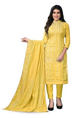 Yellow Embroidered Poly Blend Kurta Set
