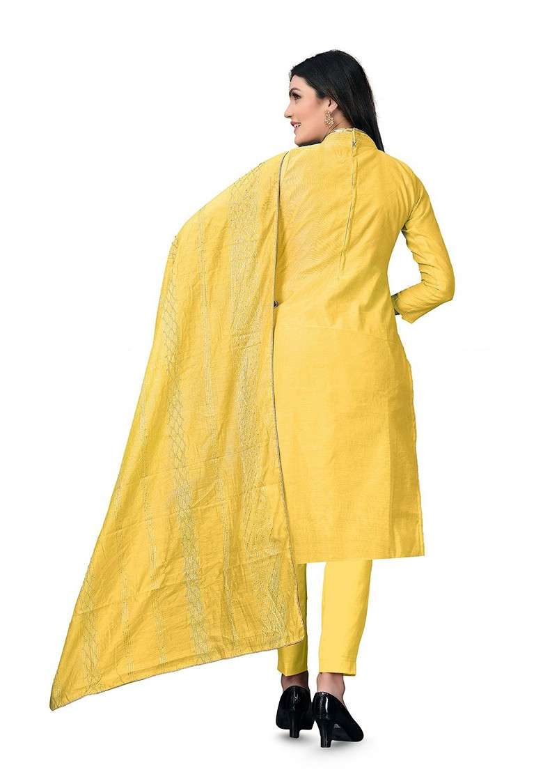 Yellow Embroidered Blended Straight Kurta Set - Indya