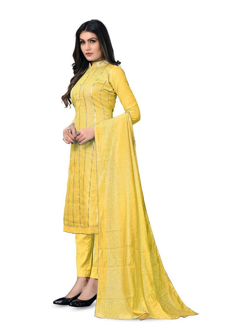 Yellow Embroidered Blended Straight Kurta Set - Indya