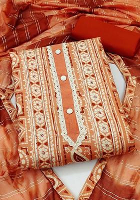 Peach Floral Print Poly Blend Kurta Set