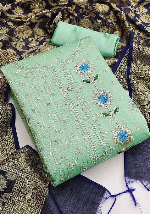 Green Embroidered Poly Blend Kurta Set