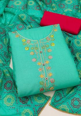 Sea Green Embroidered Pure Cotton Kurta Set
